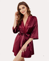 Robă Kimono Satin Pur Scurte Robe Mătăsoase