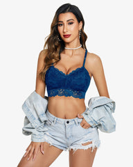 Crop top captusit cu dantela florala cu decolteu in V