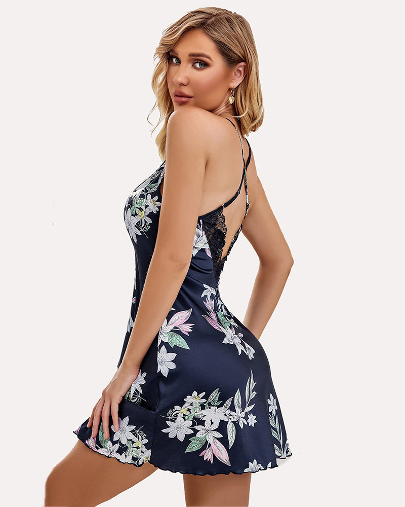 Leopard Print Lace Silk Dress Babydoll