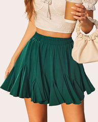 Pleated Ruffles Flared Mini Skirts