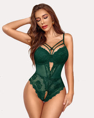 Floral Lace Harness Bodysuit One Piece