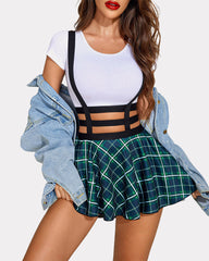 A-Line Suspender Pleated Short Braces Skirt