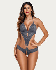 Deep V Lace Teddy One Piece Mini Bodysuit