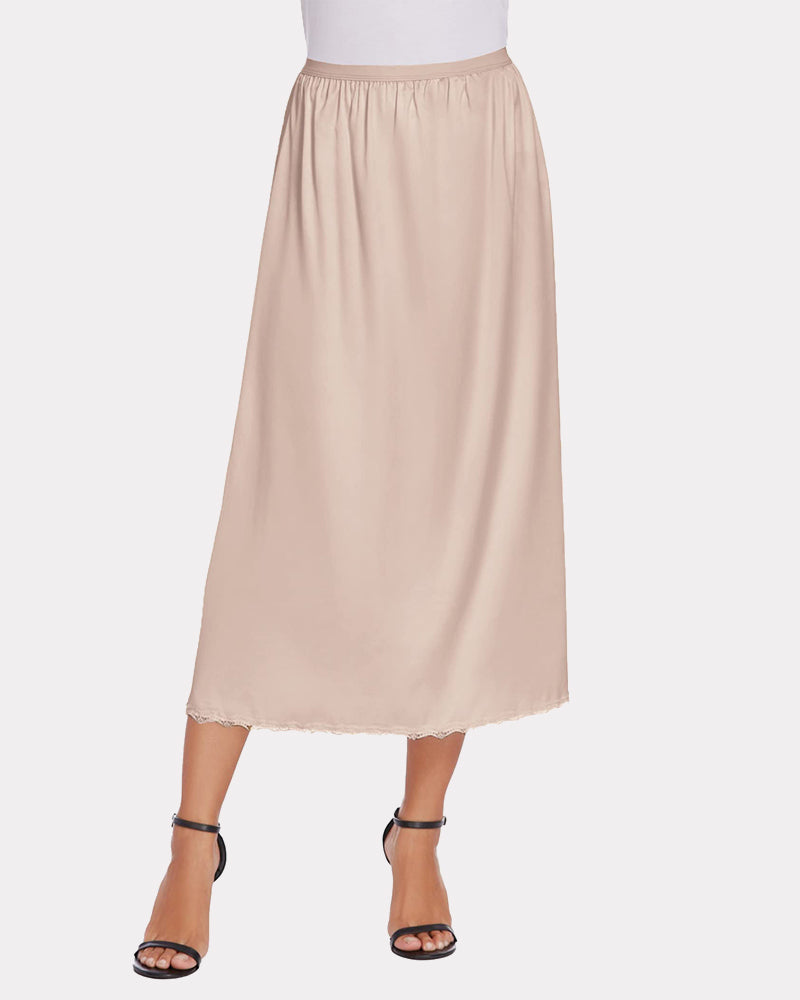 Satin Half Slip Dantela Fusta lungă