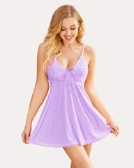 Lace V-neck Modal Babydoll Lounge Dress