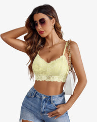 Crop top captusit cu dantela florala cu decolteu in V