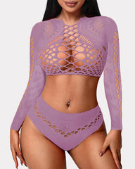 Fishnet Long Sleeve Two Piece Set