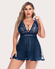 Plus Size Sheer Lace Mesh Babydoll