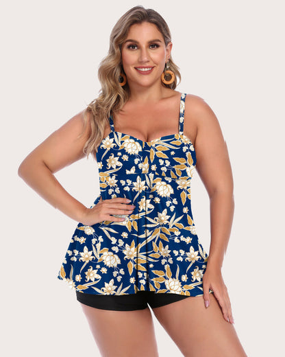Zestaw tankini w paski retro marynarskie w kropki