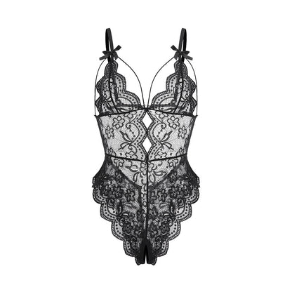 Erotic Underwear Sexy Deep V Lace Perspective Temptation Pure Desire One-piece Open Crotch Uniform Women's Suit 4069