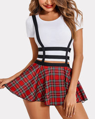 A-Line Suspender Pleated Short Braces Skirt