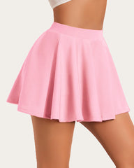 Solid Color High Waist A Line Skater Skirt