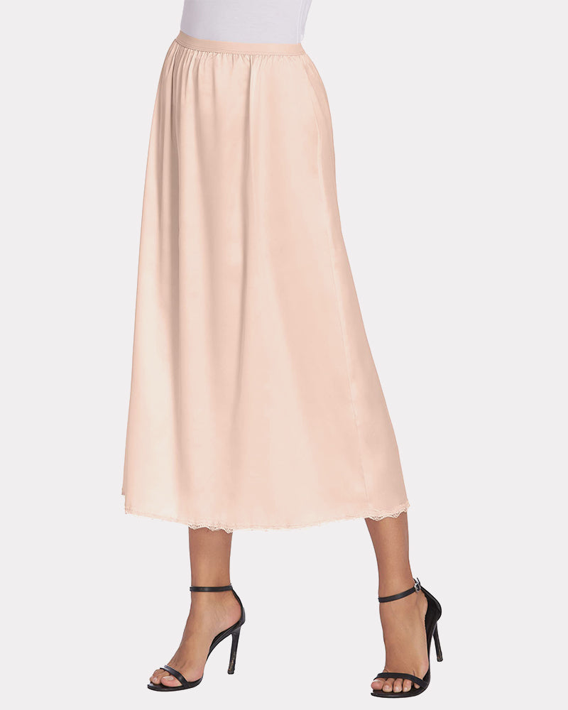 Satin Half Slip Dantela Fusta lungă