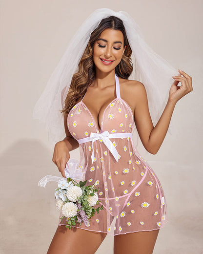 Halter Sheer Mesh Lace Babydolls