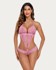 Deep V Lace Teddy One Piece Mini Bodysuit