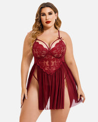 Plus Size Lace Heart Side Slit Nightdress