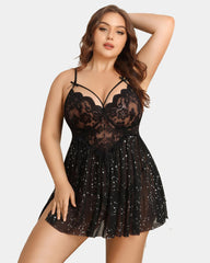 Plus Size Lace Floral Print Babydoll