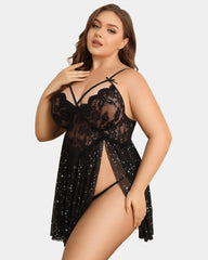 Plus Size Lace Floral Print Babydoll