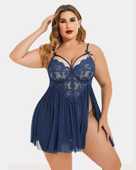 Plus Size Lace Heart Side Slit Nightdress