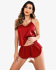 Pajama Set Satin Cami Lace Sleepwear