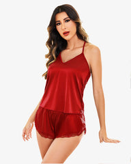 Pajama Set Satin Cami Lace Sleepwear