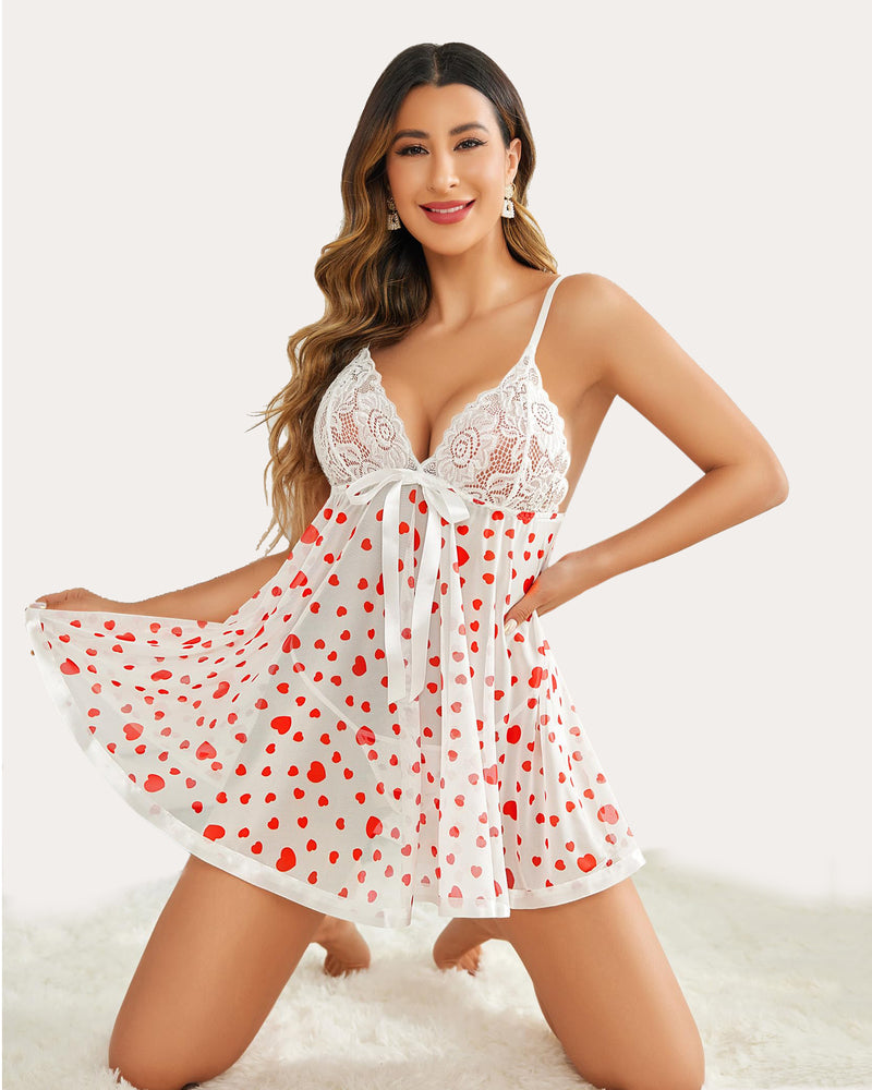 Floral Print Lace Babydoll Mesh Lingeries