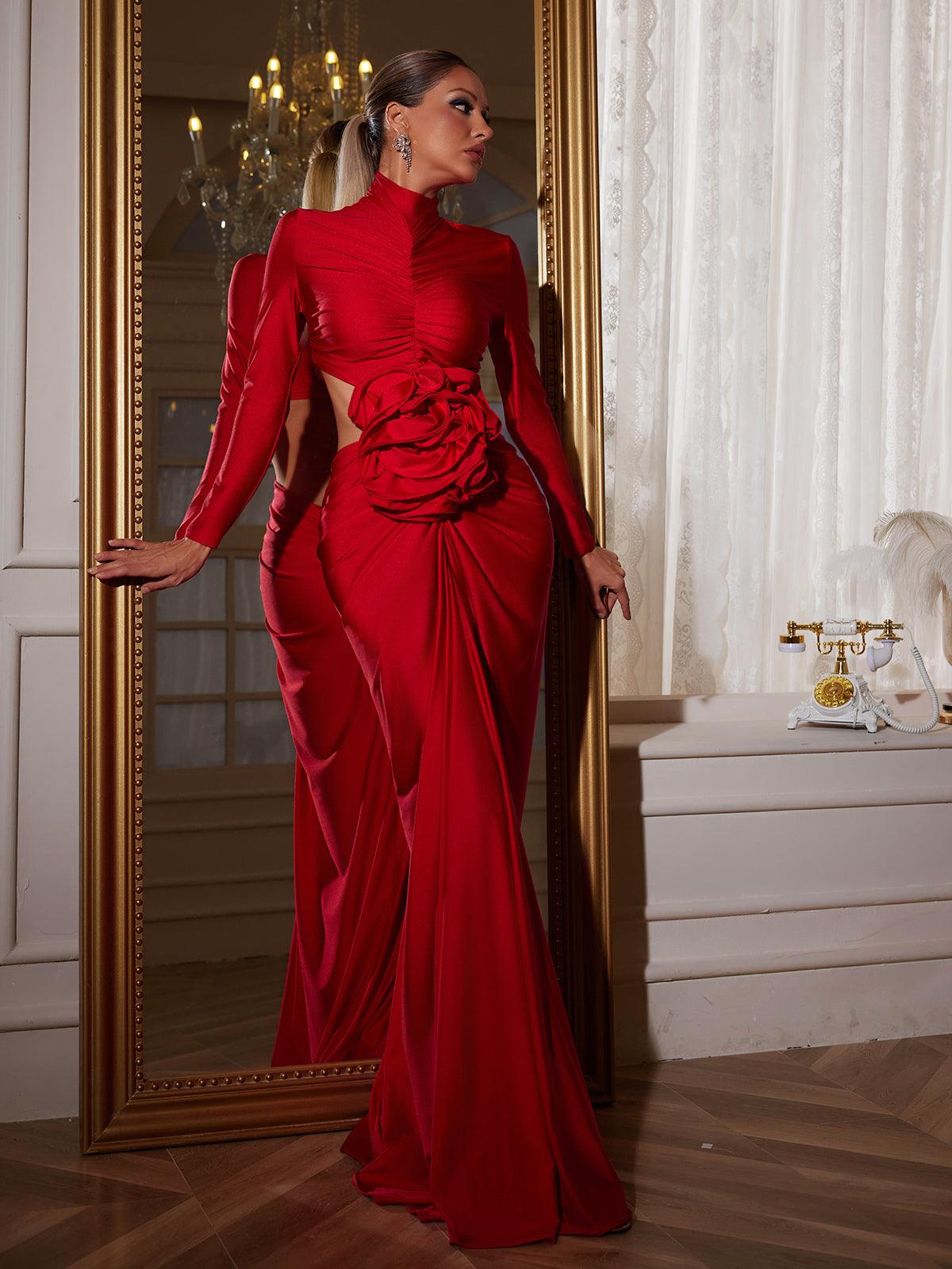 Ivery Long Sleeve Floral Cutout Maxi Dress