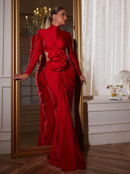 Ivery Long Sleeve Floral Cutout Maxi Dress