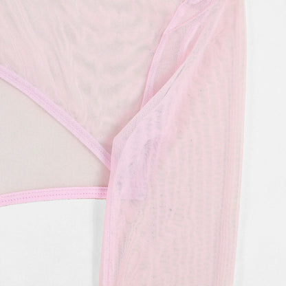Sensual Lingerie Transparent Babydoll Sheer Mesh Cutout Waist Dress Hot Porn Outfit Uncensored Tulle Erotic Costume