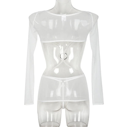 Sensual Lingerie Transparent Babydoll Sheer Mesh Cutout Waist Dress Hot Porn Outfit Uncensored Tulle Erotic Costume