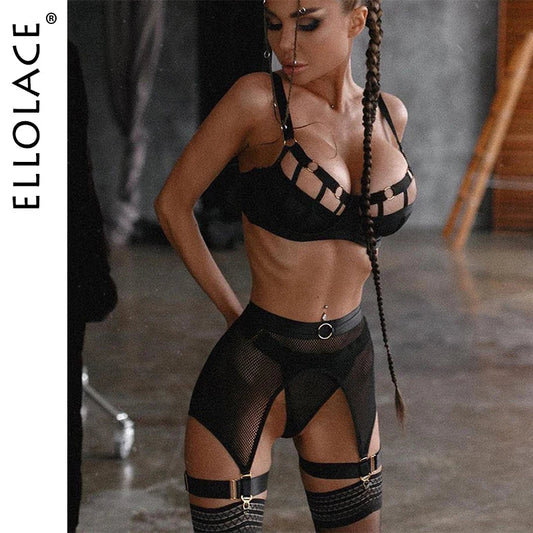 Sexy Hot Lingerie Luxury Hollow Out Exotic Sets With Garters Half Cup See Through Transparent Bra Underwear Women Set