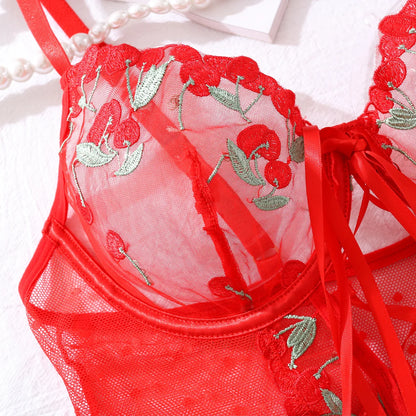 Ellolace Valentine Bodysuit Lingerie Red Lace Body Sissy Open Crotch Hot Sexy Adult Womens Clothing Fancy Floral Lace Up Tights