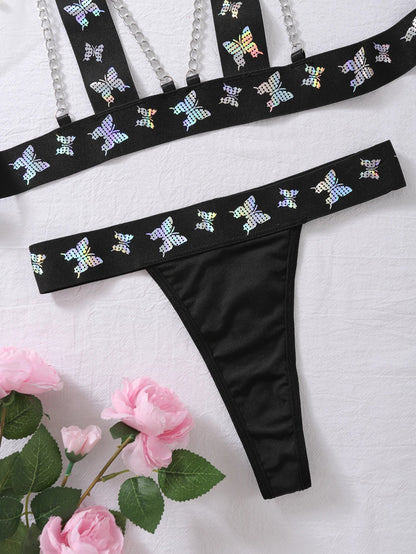 Butterfly Print Porn Erotic Lingerie Hollow Sexy Costume Sissy Underwear Fantasy Uncensored Hot Sex Bra Sets