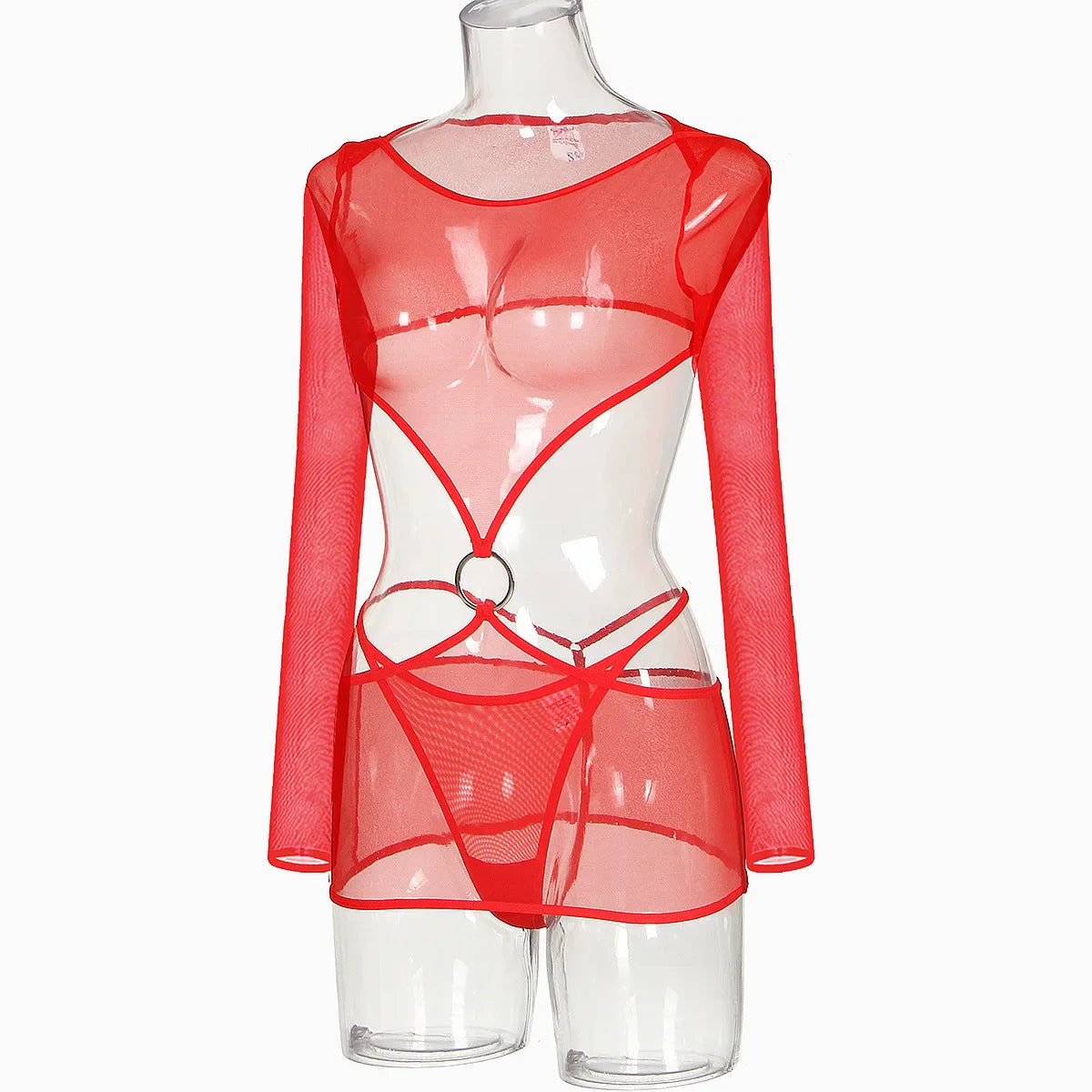 Sensual Lingerie Transparent Babydoll Sheer Mesh Cutout Waist Dress Hot Porn Outfit Uncensored Tulle Erotic Costume