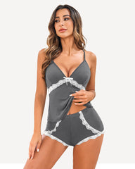 Cami Sleepwear Set Lace Trim Short Pjs Sets