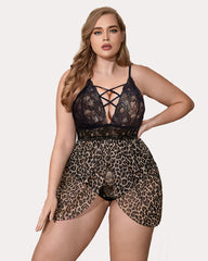 Plus Size Snap Crotch V Neck Lace Nighty