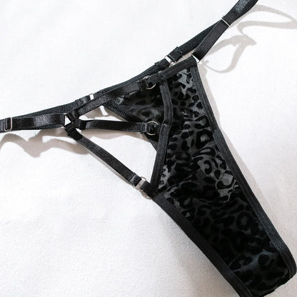 Ellolace Leopard Velvet Lingerie Sensual Cross Bra Kit Push Up See Through Sexy Outfits Sissy Exotic Sets Fancy Bilizna Set