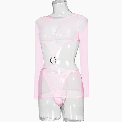 Sensual Lingerie Transparent Babydoll Sheer Mesh Cutout Waist Dress Hot Porn Outfit Uncensored Tulle Erotic Costume