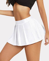 High Waisted Leather Pleated Solid Ruffle Skirt