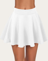 Solid Color High Waist A Line Skater Skirt