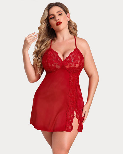 Plus Size Lingerie Floral Satin Nightgown