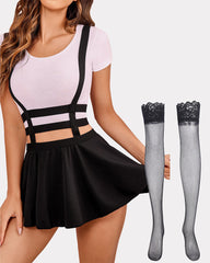 A-Line Suspender Pleated Short Braces Skirt