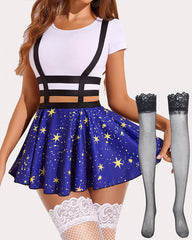 A-Line Suspender Pleated Short Braces Skirt